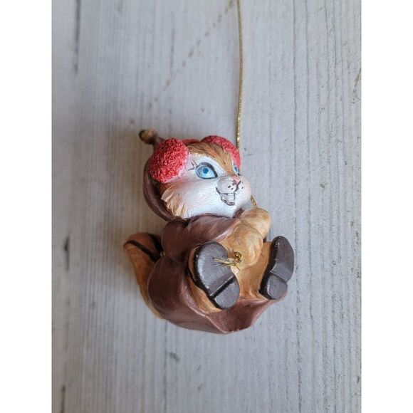 Chipmunk earmuff bell ringer rustic ornament Xmas - Picture 2 of 6